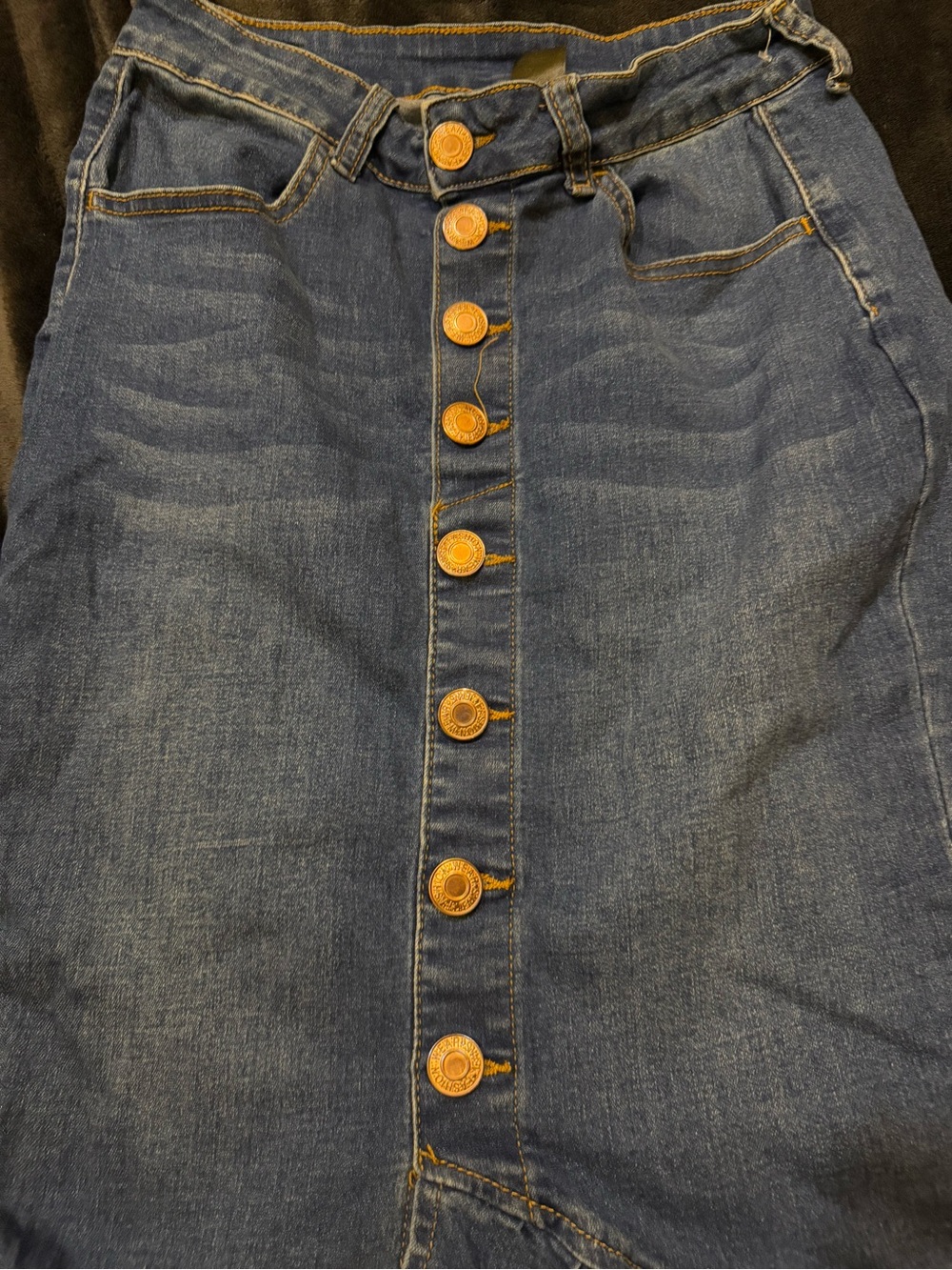 Denim Button-Front Ruffle Hem Skirt - Blue - Picture 2 of 5